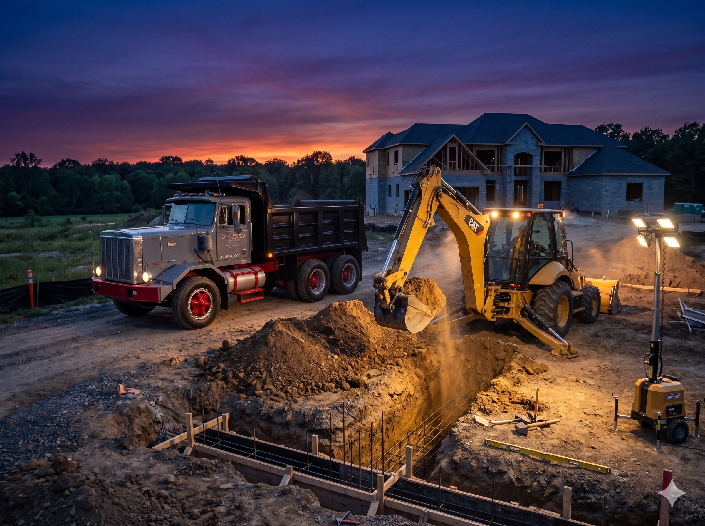 Residential foundation excavation at a luxury home build